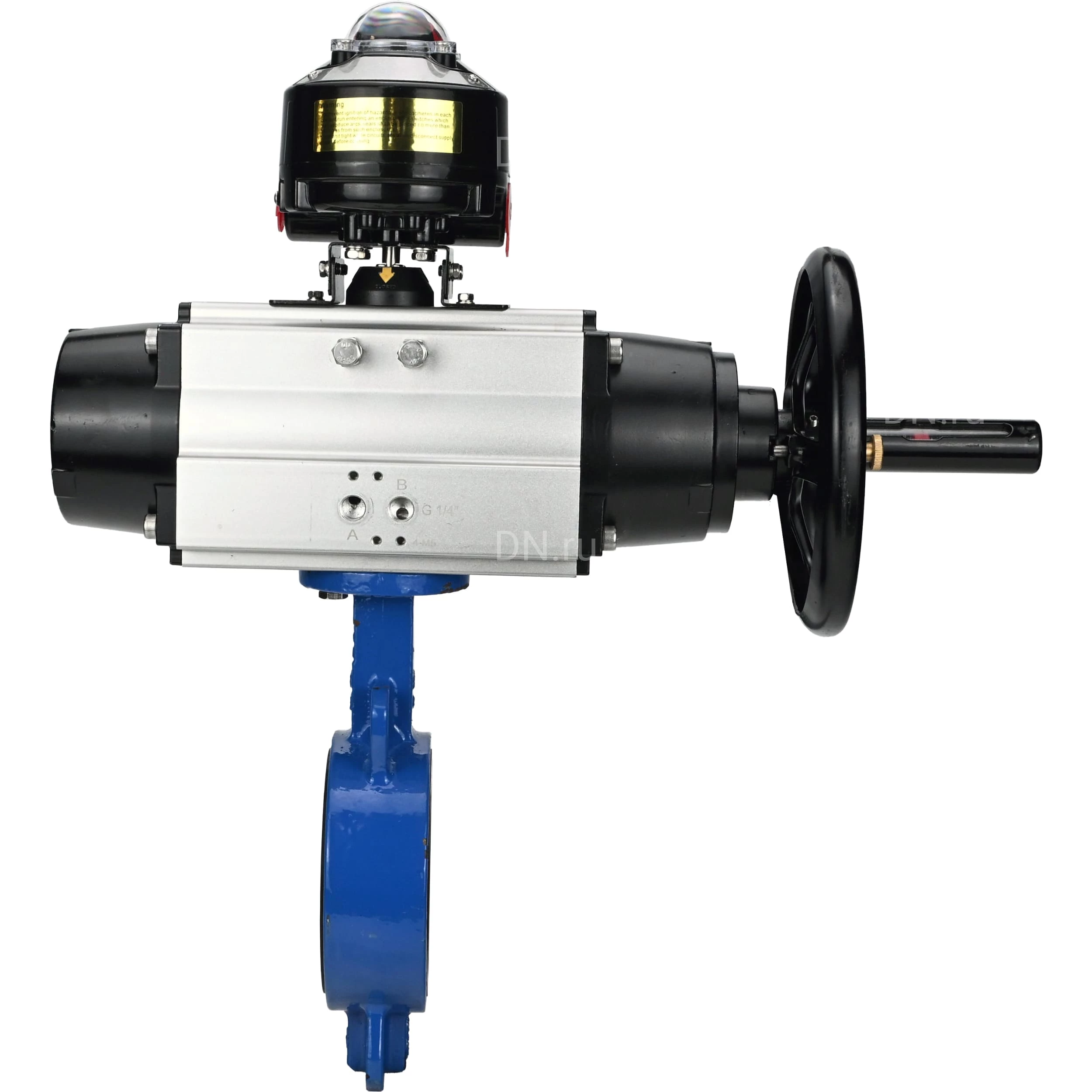 Изображение товара Затвор дисковый поворотный DN.ru WBV3432E-2W-Fb-H Ду150 Ру16 с пневмоприводом