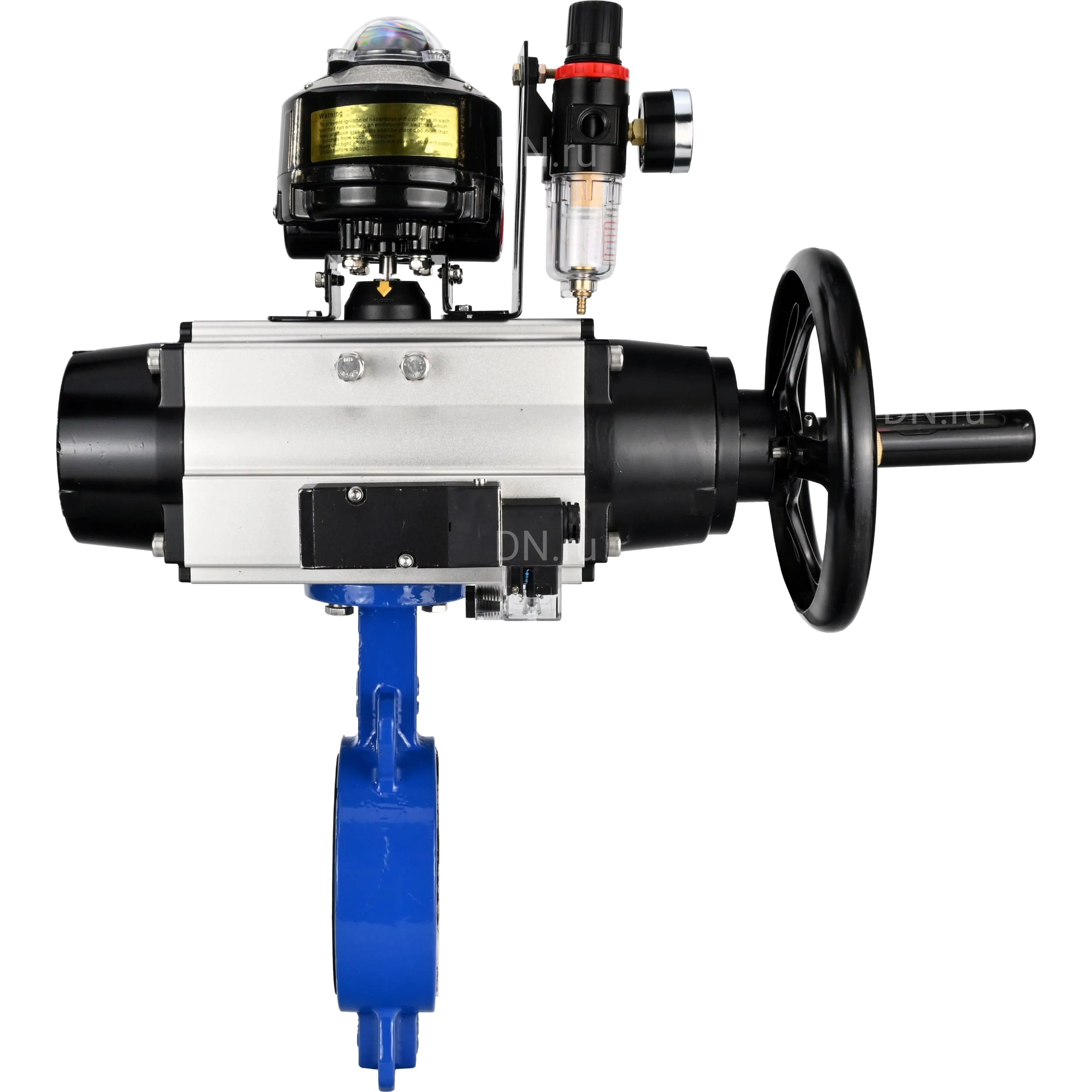 Изображение товара Затвор дисковый поворотный DN.ru WBV3432P-2W-Fb-H Ду125 Ру16 с пневмоприводом