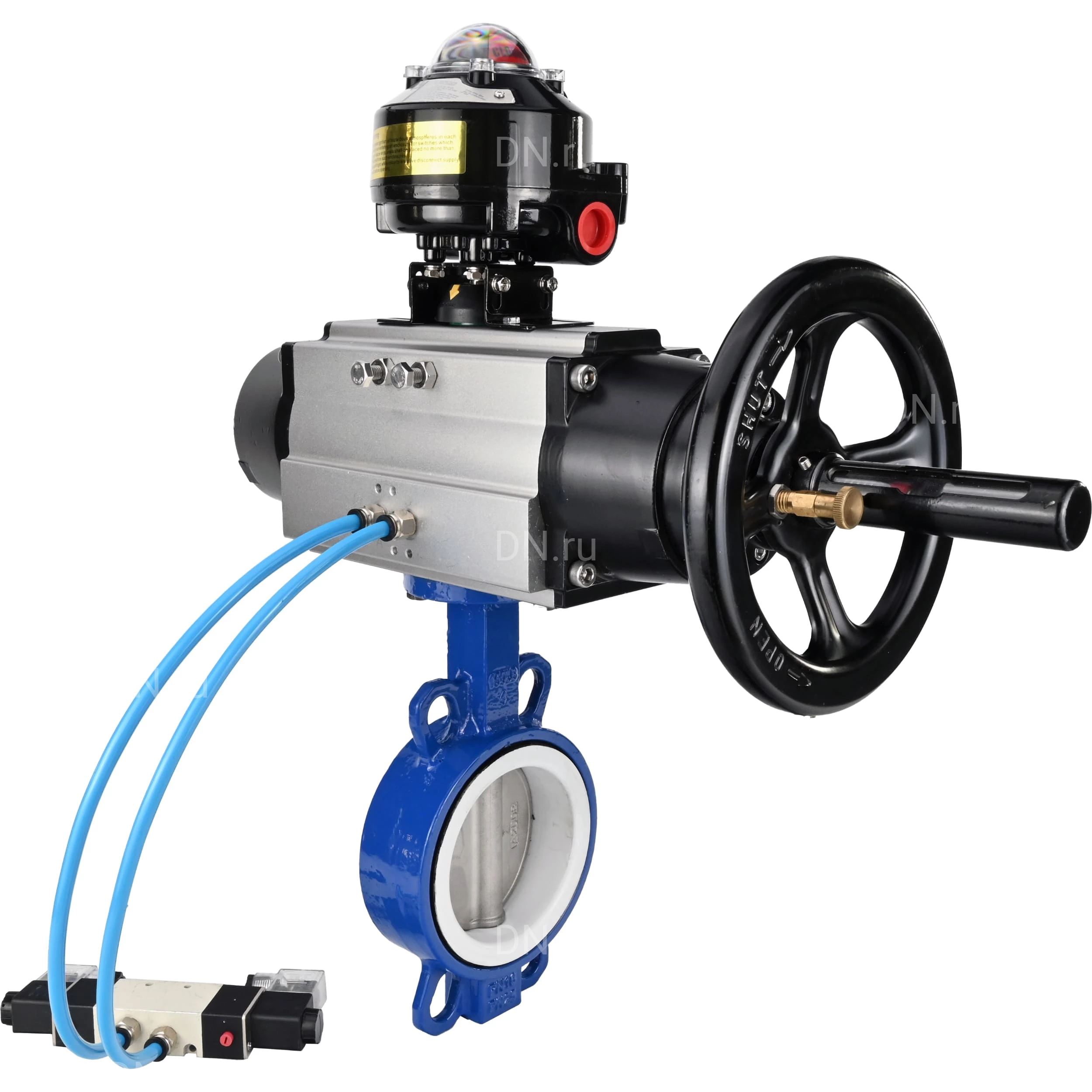 Изображение товара Затвор дисковый поворотный DN.ru WBV3432P-2W-Fb-H Ду125 Ру16 с пневмоприводом