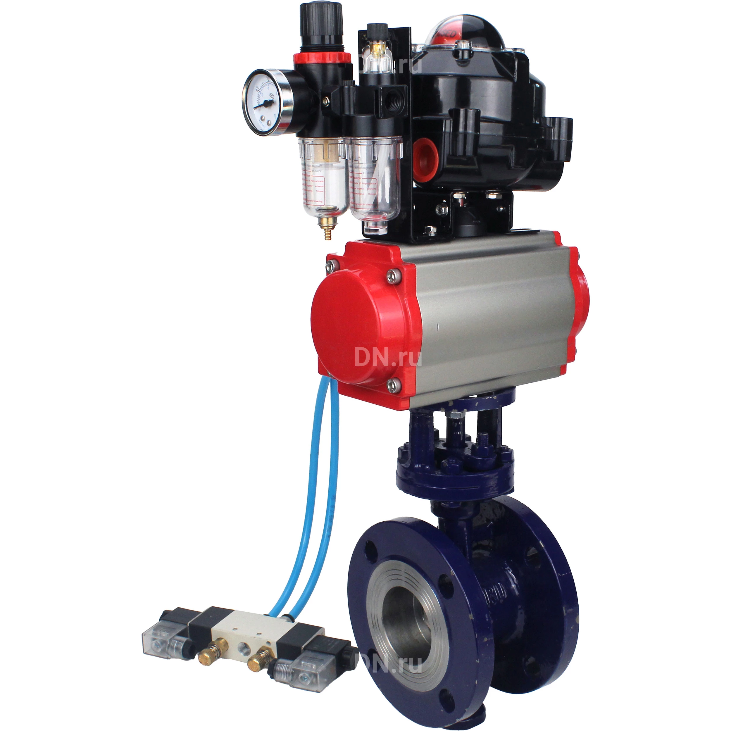 Изображение товара Затвор дисковый поворотный DN.ru WBV3EX-3432M-1W-F-ISO Ду65 Ру25 с пневмоприводом и блоком выключат