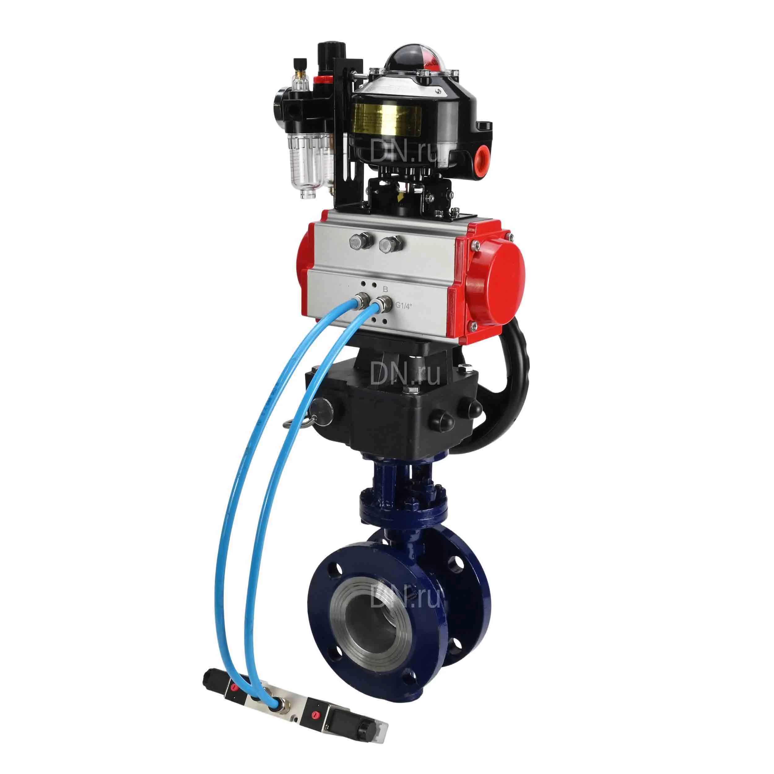 Изображение товара Затвор дисковый поворотный DN.ru WBV3EX-3431M-1W-F-ISO Ду100 с пневмоприводом