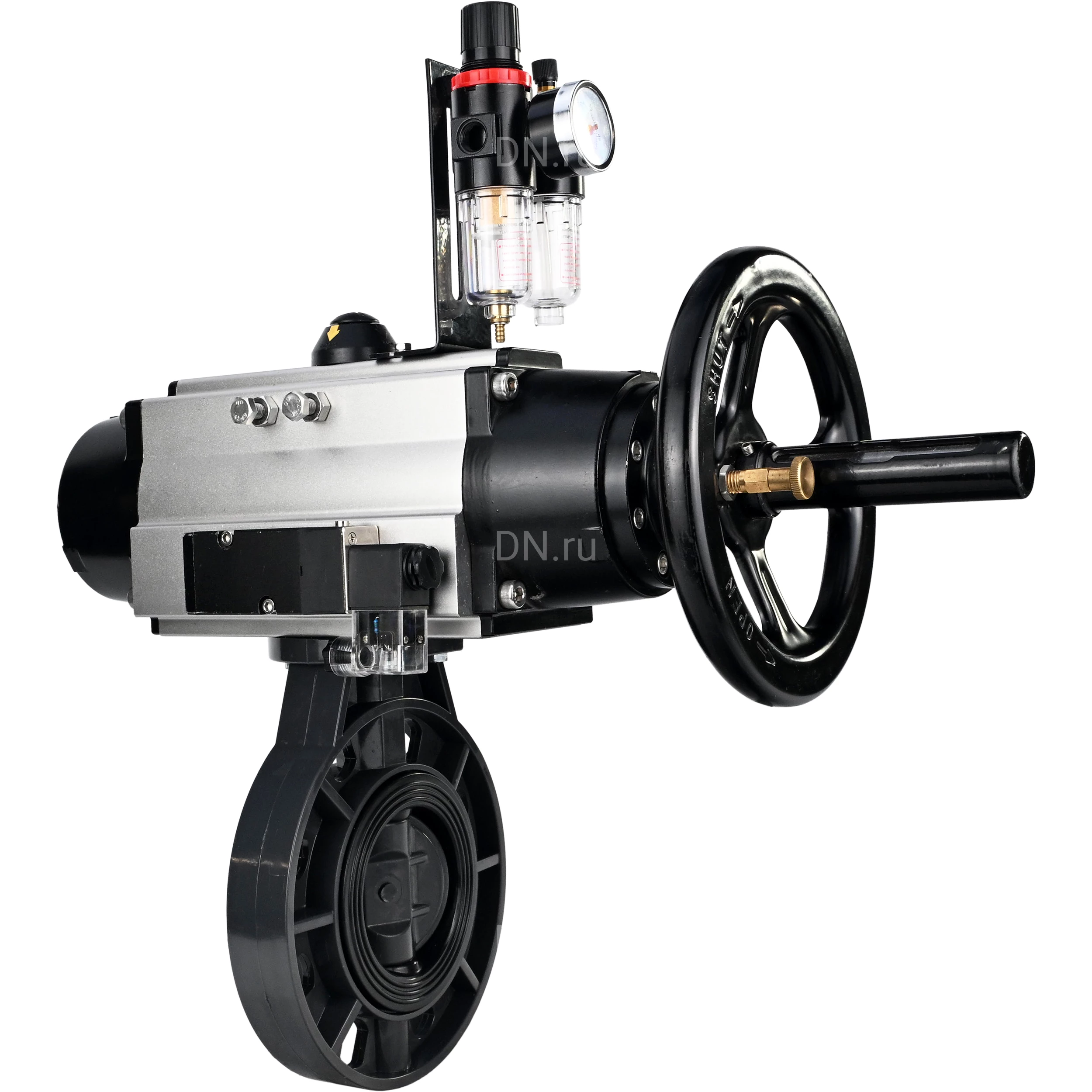 Изображение товара Затвор дисковый поворотный DN.ru WBV4242E-2W-Fb-ISO Дн65 Ру10 с пневмоприводом