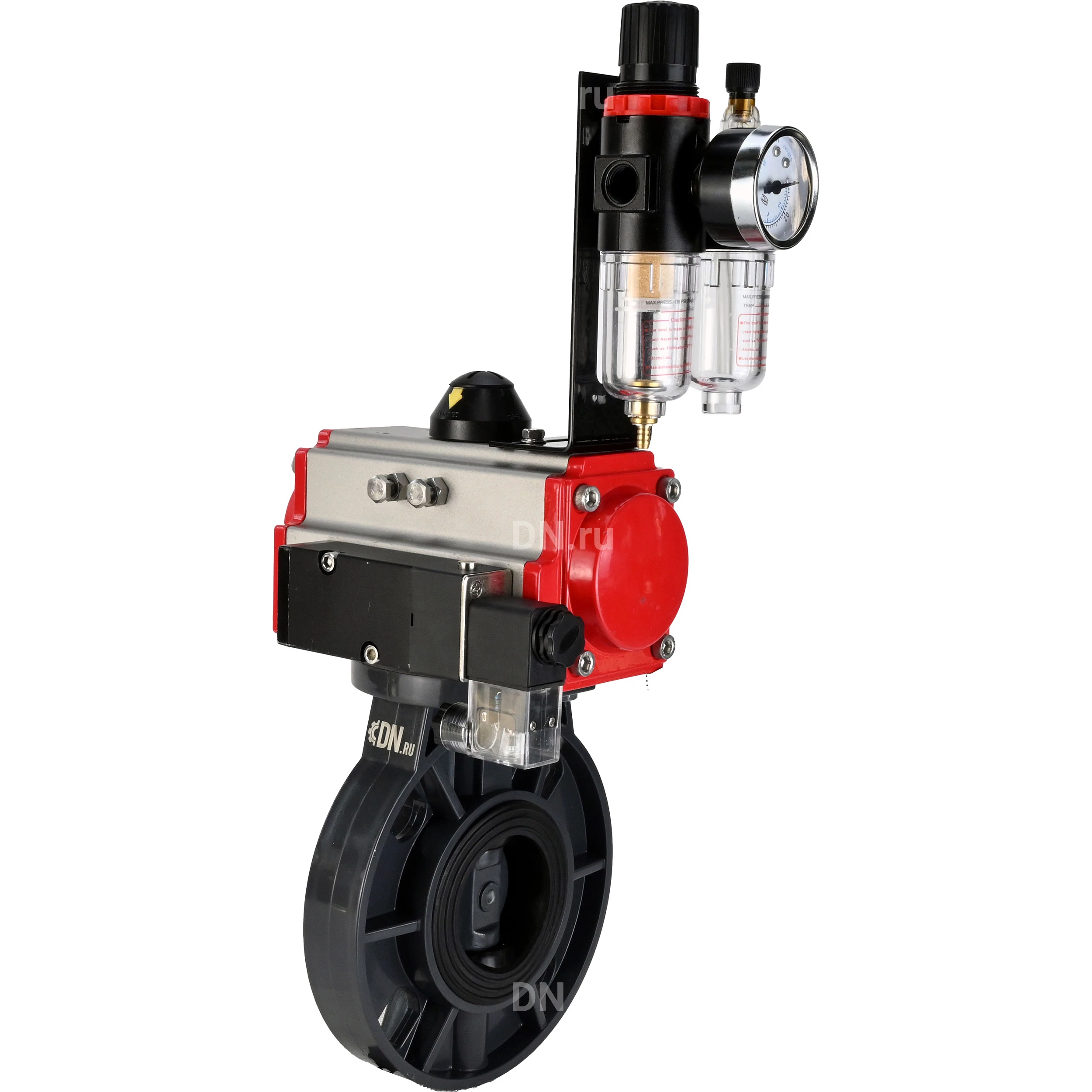 Изображение товара Поворотный дисковый затвор DN.ru WBV4242E-2W-Fb-ISO 80мм с пневмоприводом для водоснабжения