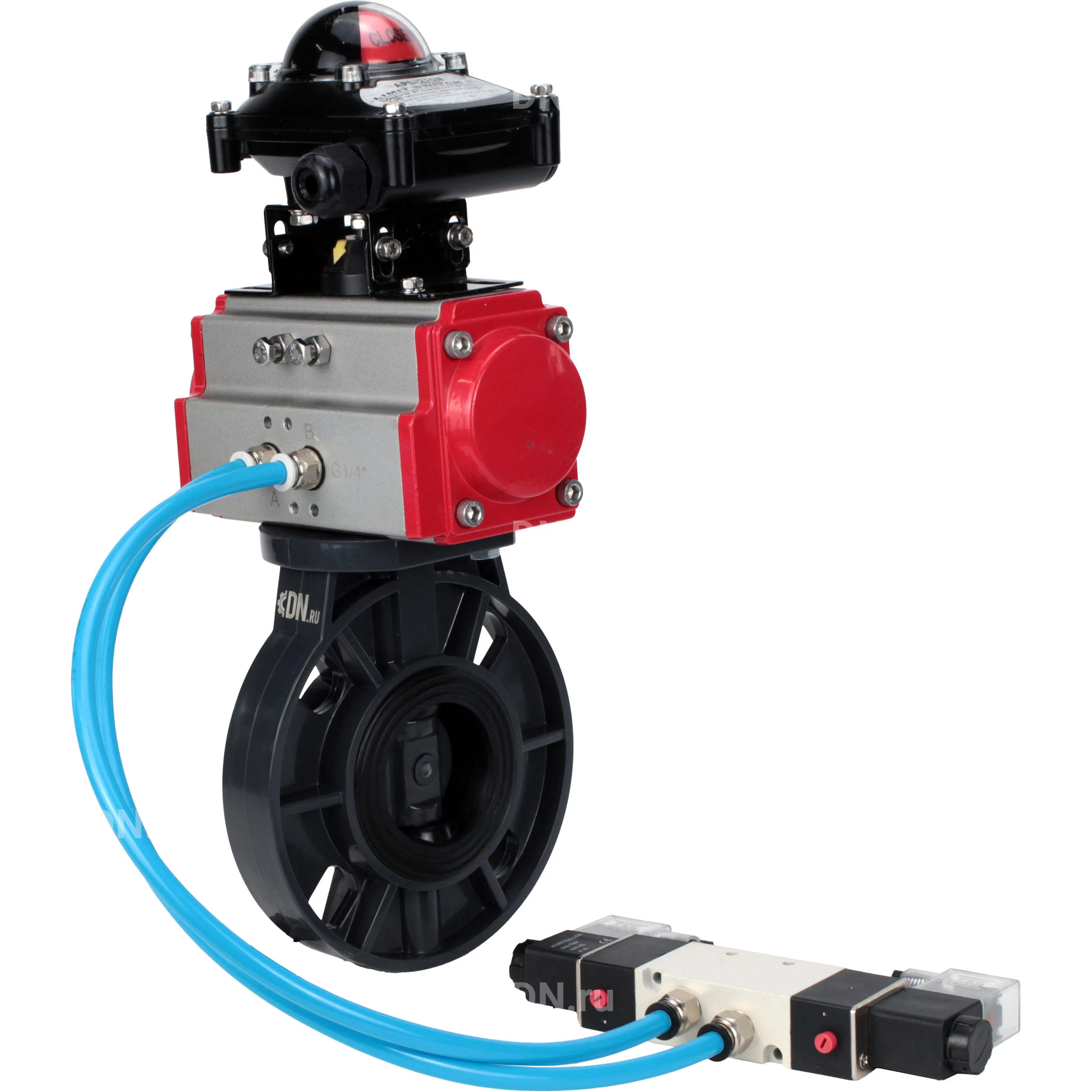Изображение товара Поворотный дисковый затвор DN.ru WBV4242E-2W-Fb-ISO 65 мм 10 бар с пневмоприводом