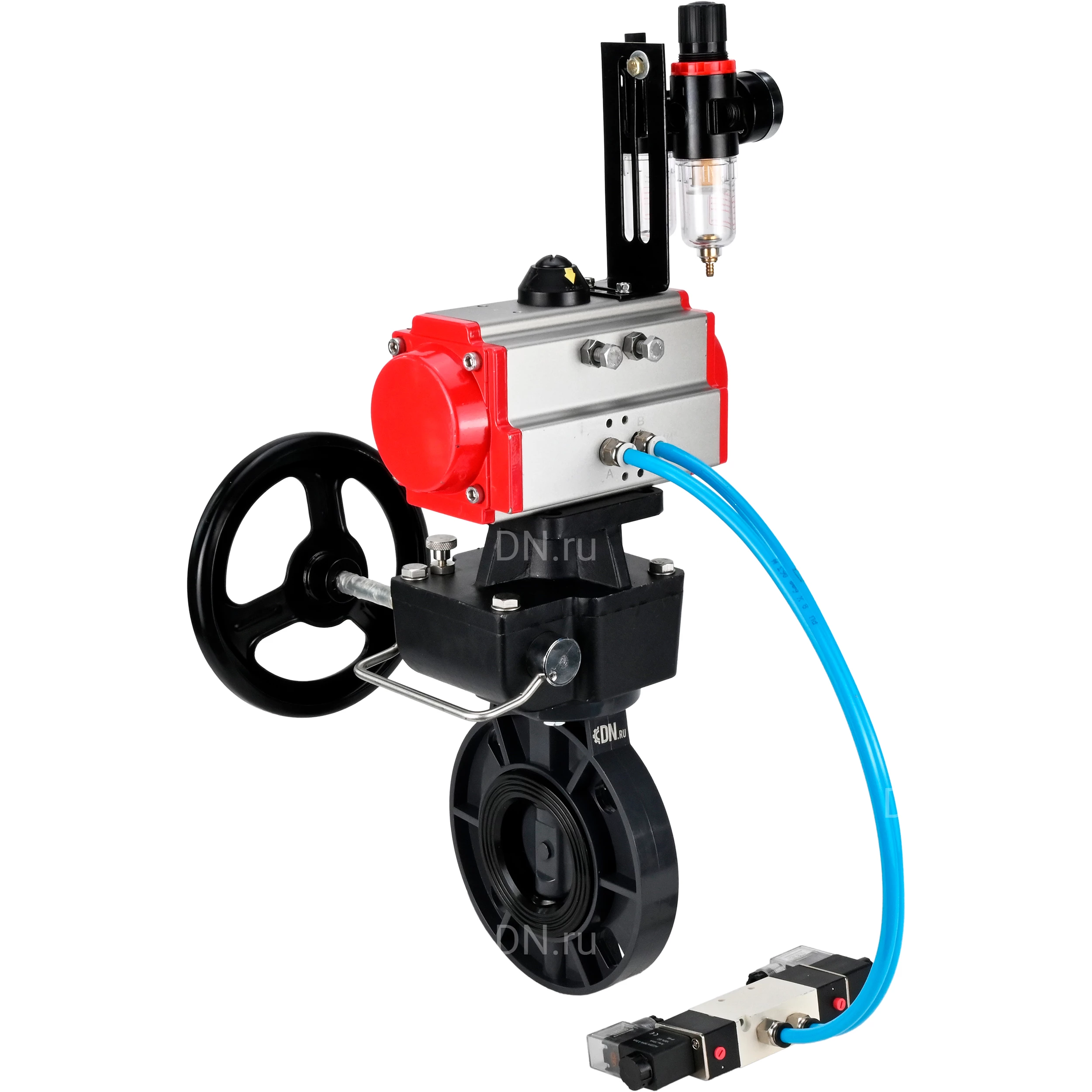 Изображение товара Затвор дисковый поворотный DN.ru WBV4242E-2W-Fb-ISO Дн65 Ру10 с пневмоприводом