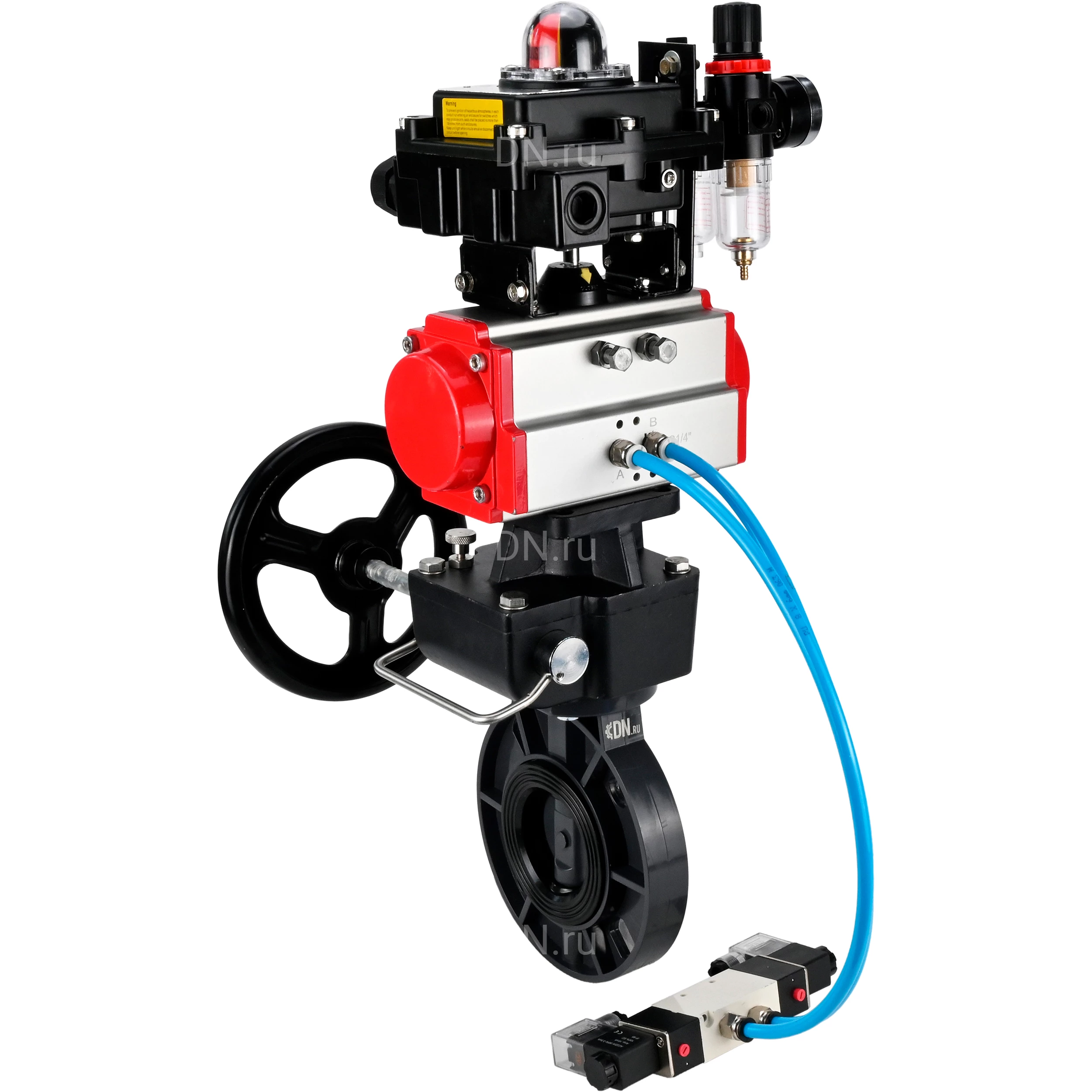 Изображение товара Затвор дисковый поворотный DN.ru WBV4242E-2W-Fb-ISO 100 мм Ру10 с пневмоприводом