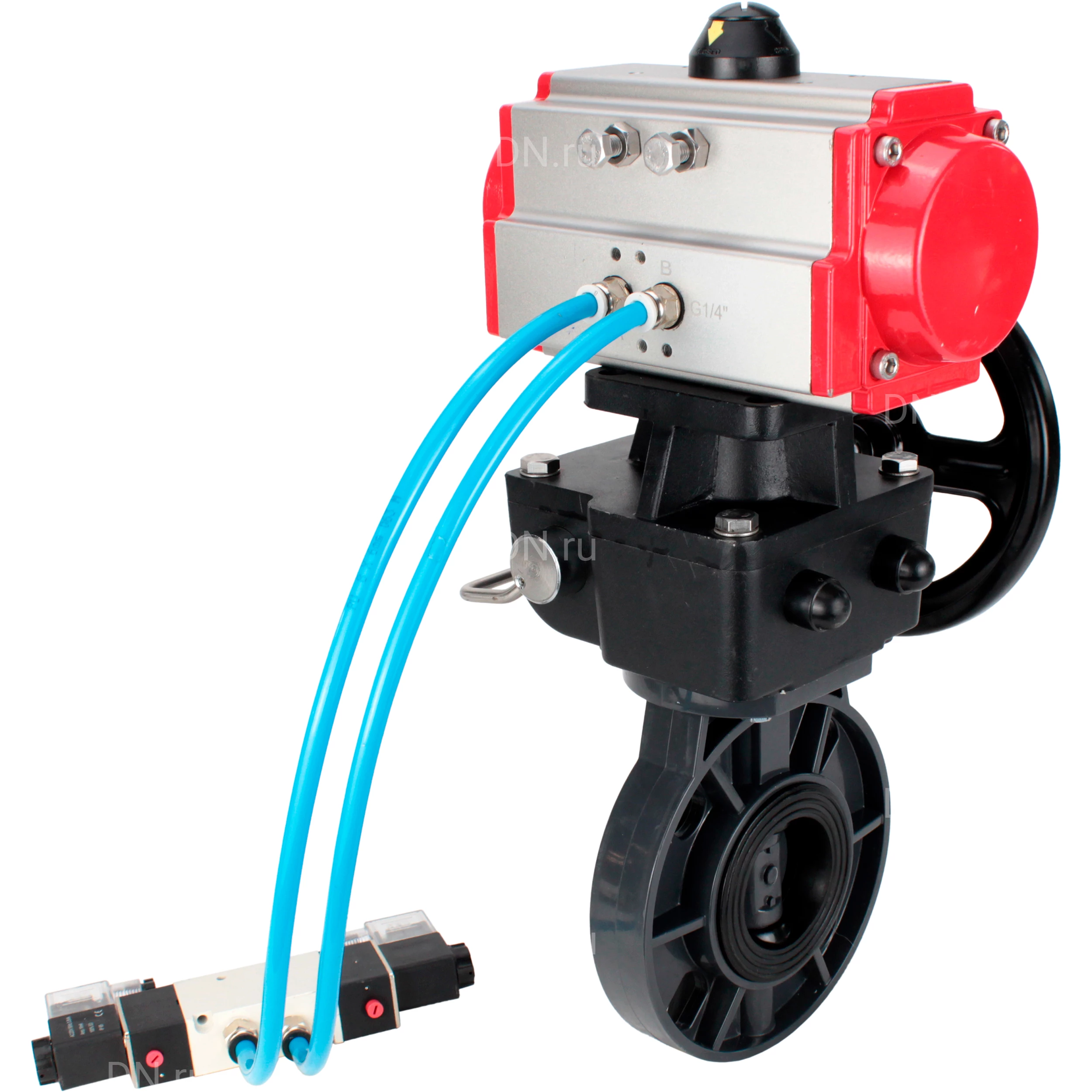 Изображение товара Затвор дисковый поворотный DN.ru WBV4242E-2W-Fb-ISO Дн80 Ру10 с пневмоприводом