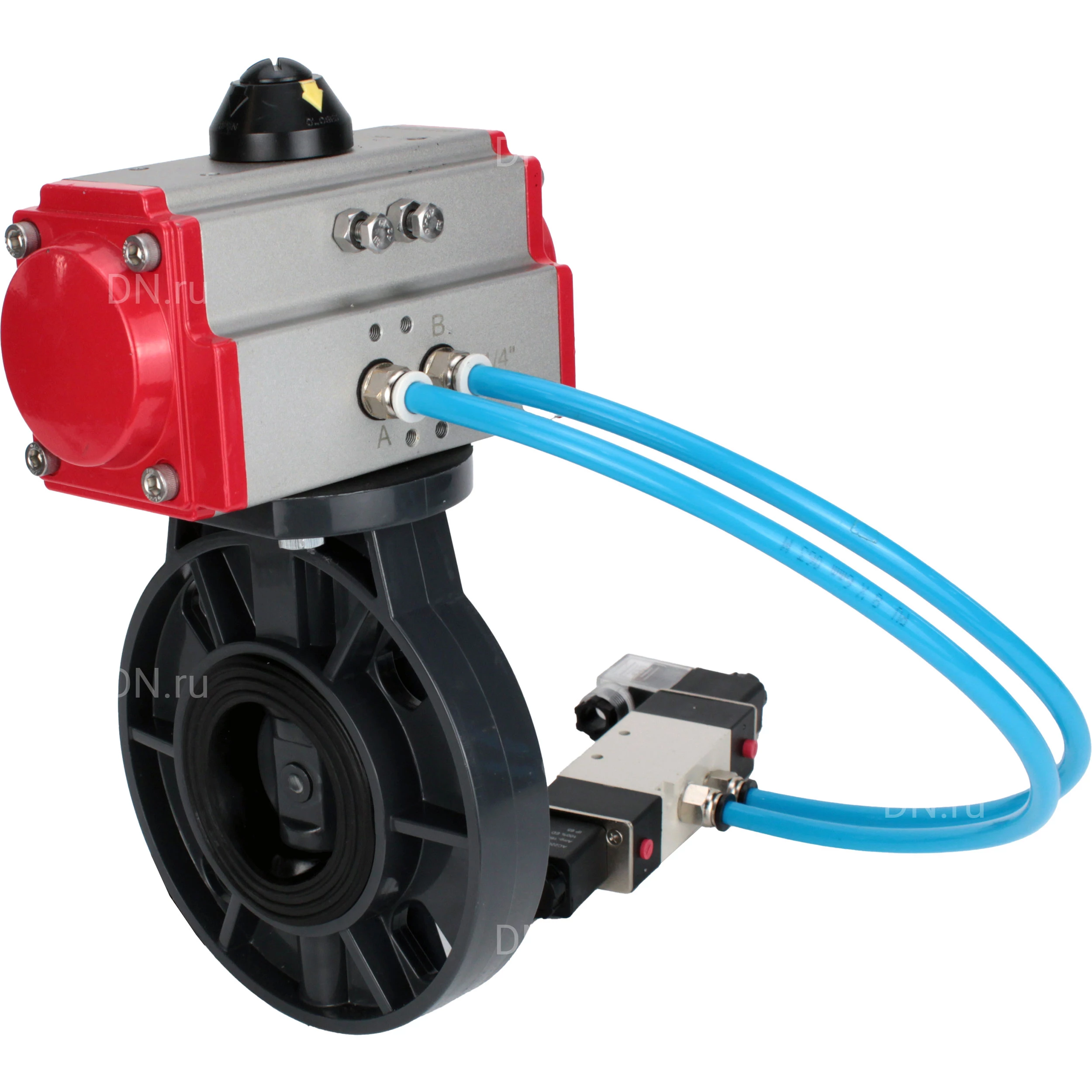 Изображение товара Дисковый поворотный затвор DN.ru Dn125 Ру10 с пневмоприводом и межфланцевым соединением