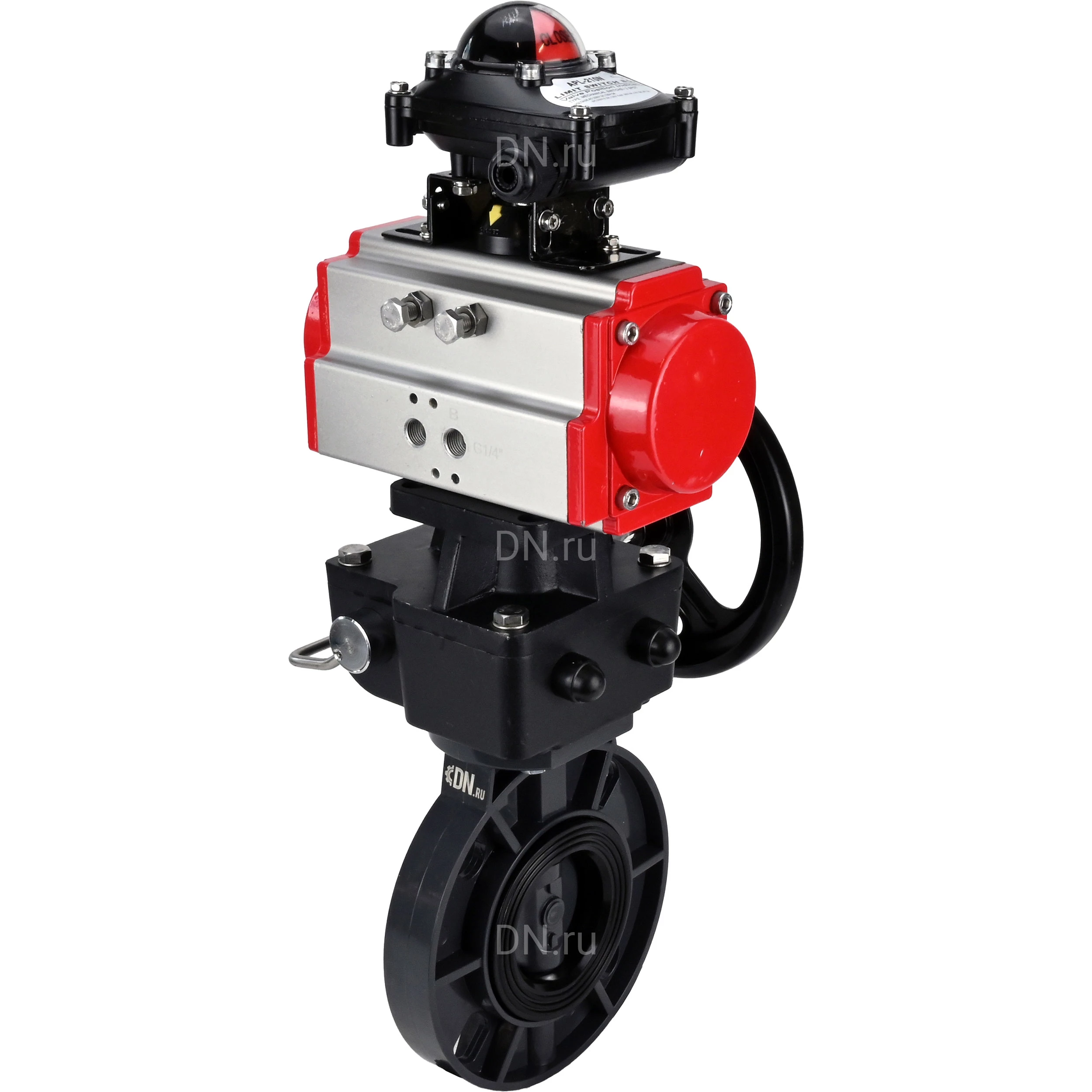 Изображение товара Затвор дисковый поворотный DN.ru WBV4242E-2W-Fb-ISO с пневмоприводом и ручным дублером