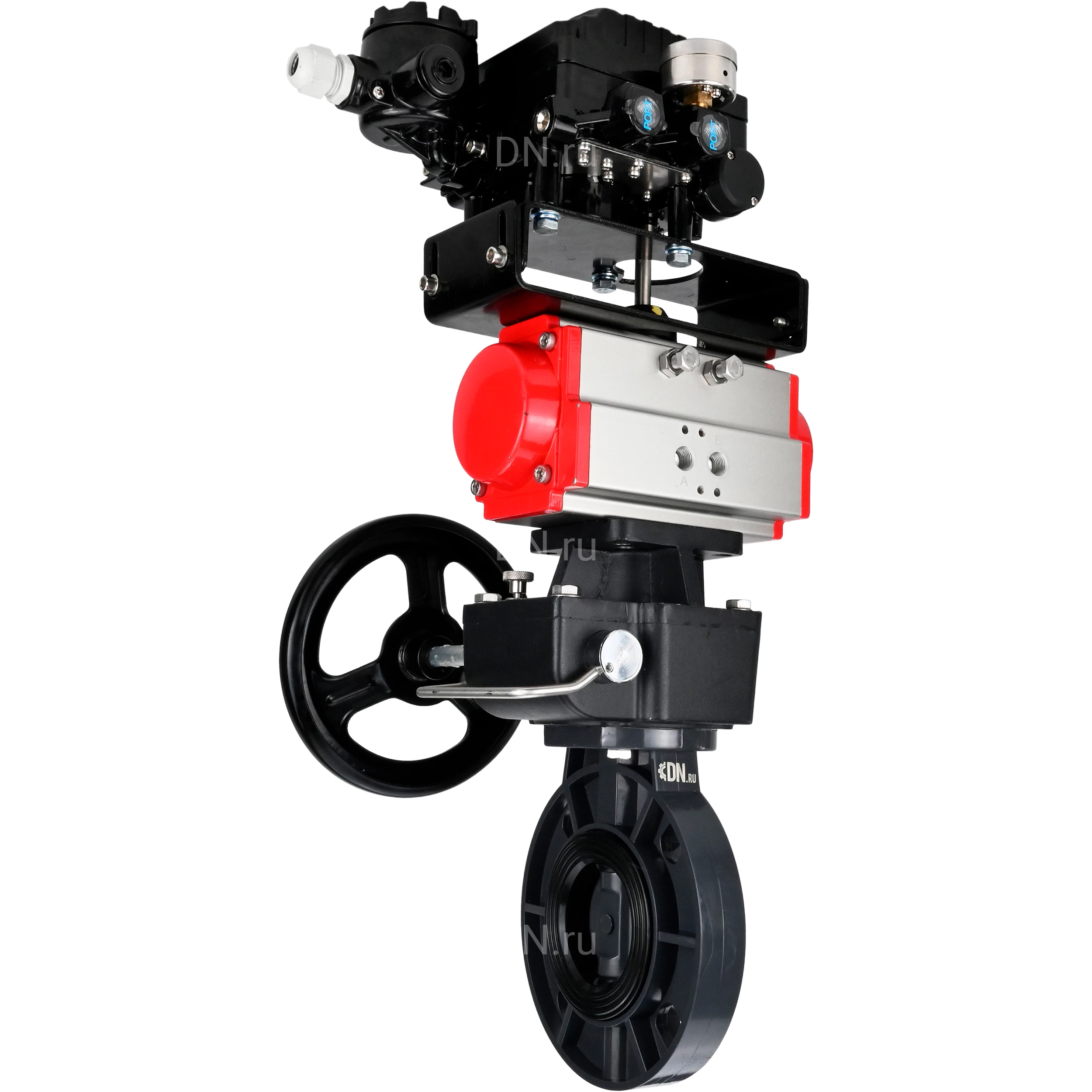 Изображение товара Затвор дисковый поворотный DN.ru WBV4242E-2W-Fb-ISO Дн65 Ру10 с пневмоприводом