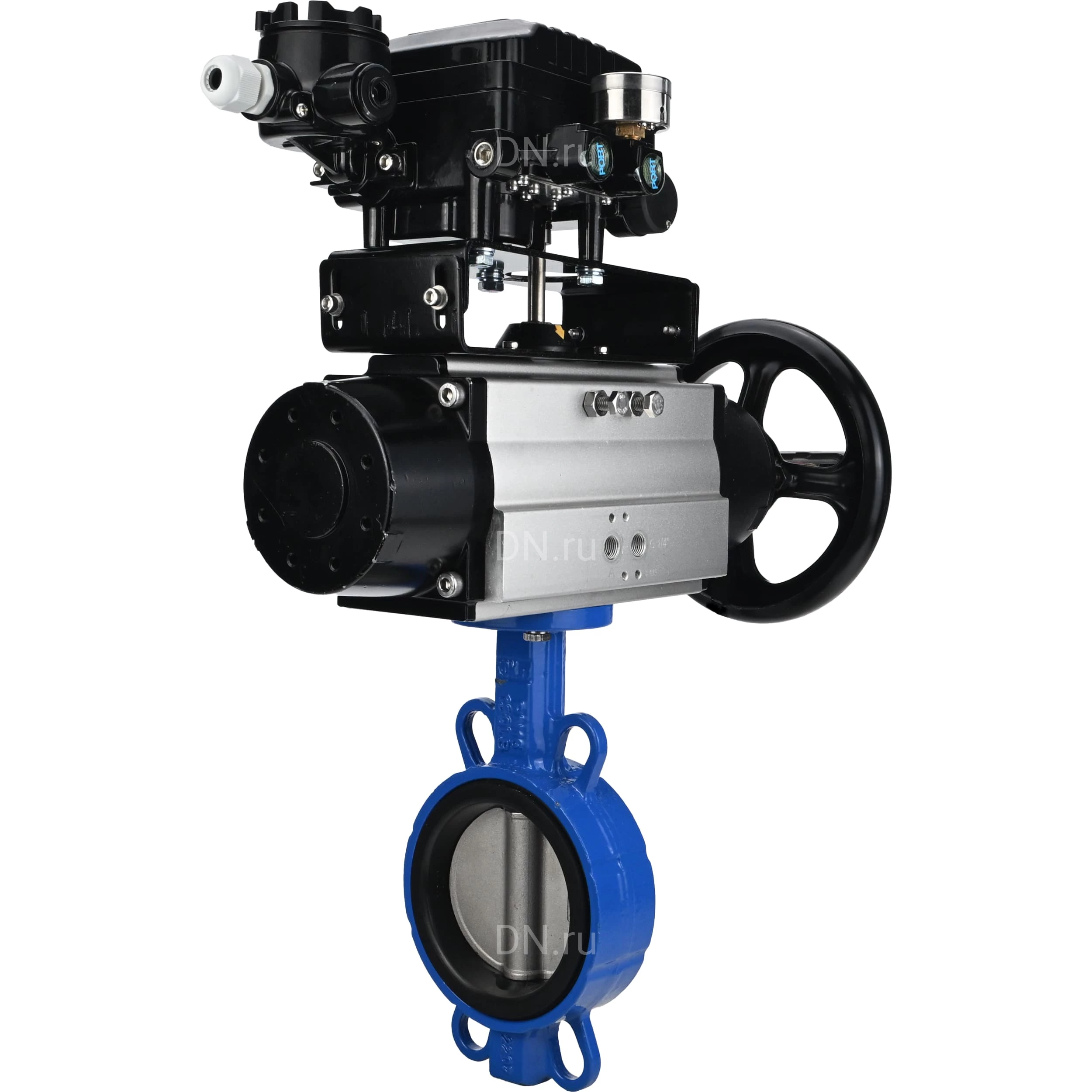 Изображение товара Затвор дисковый поворотный DN.ru WBV3432E-2W-Fb-H Ду150 Ру16 с пневмоприводом