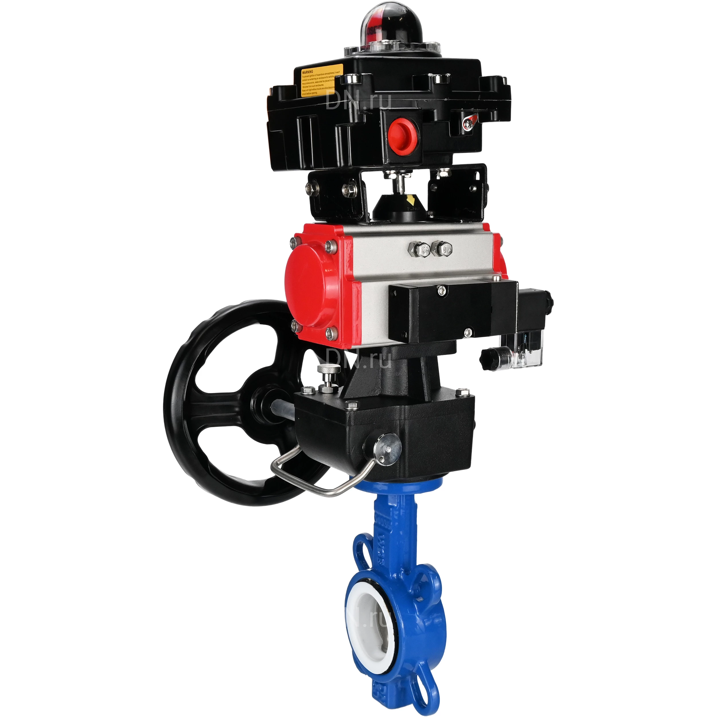 Изображение товара Затвор дисковый поворотный DN.ru WBV3432P-2W-Fb-H Ду150 Ру16 с пневмоприводом