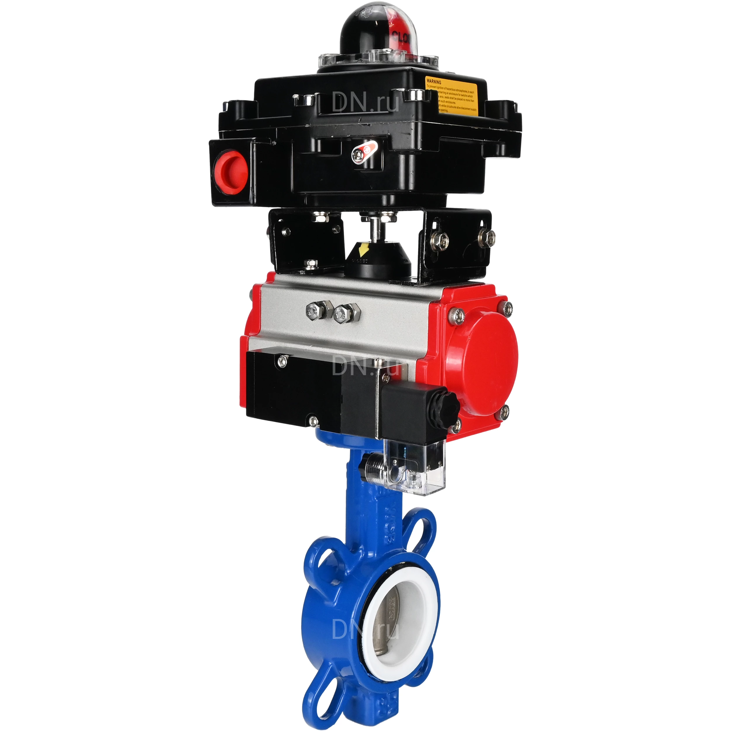 Изображение товара Затвор дисковый поворотный DN.ru WBV3432P-2W-Fb-H Ду125 Ру16 с пневмоприводом