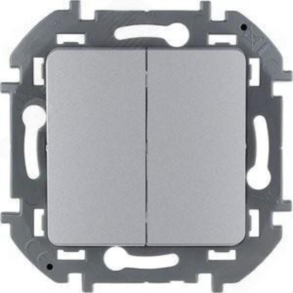 Выключатель двухклавишный Legrand INSPIRIA скрытой установки, номинальный ток - 10 А, степень защиты IP20, цвет - алюминий