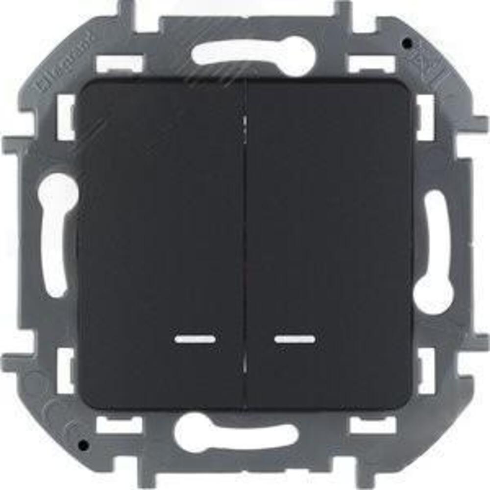 Выключатель двухклавишный Legrand INSPIRIA скрытой установки, с подсветкой, номинальный ток - 10 А, степень защиты IP20, цвет - антрацит