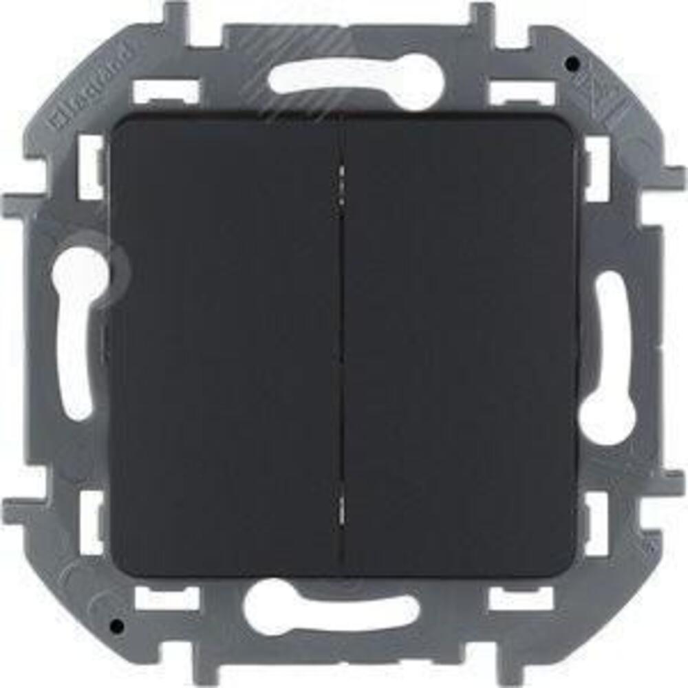 Выключатель двухклавишный Legrand INSPIRIA скрытой установки, номинальный ток - 10 А, степень защиты IP20, цвет - антрацит