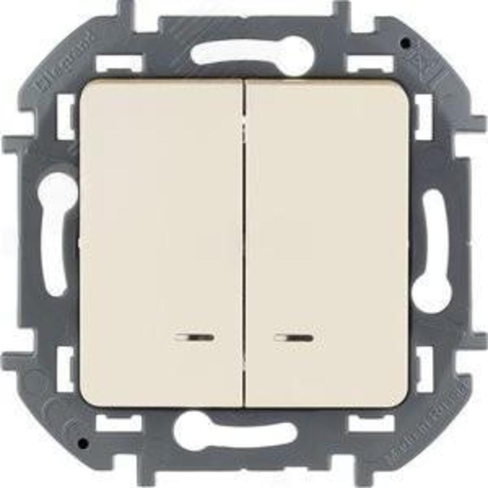 Выключатель двухклавишный Legrand INSPIRIA скрытой установки, с подсветкой, номинальный ток - 10 А, степень защиты IP20, цвет - слоновая кость