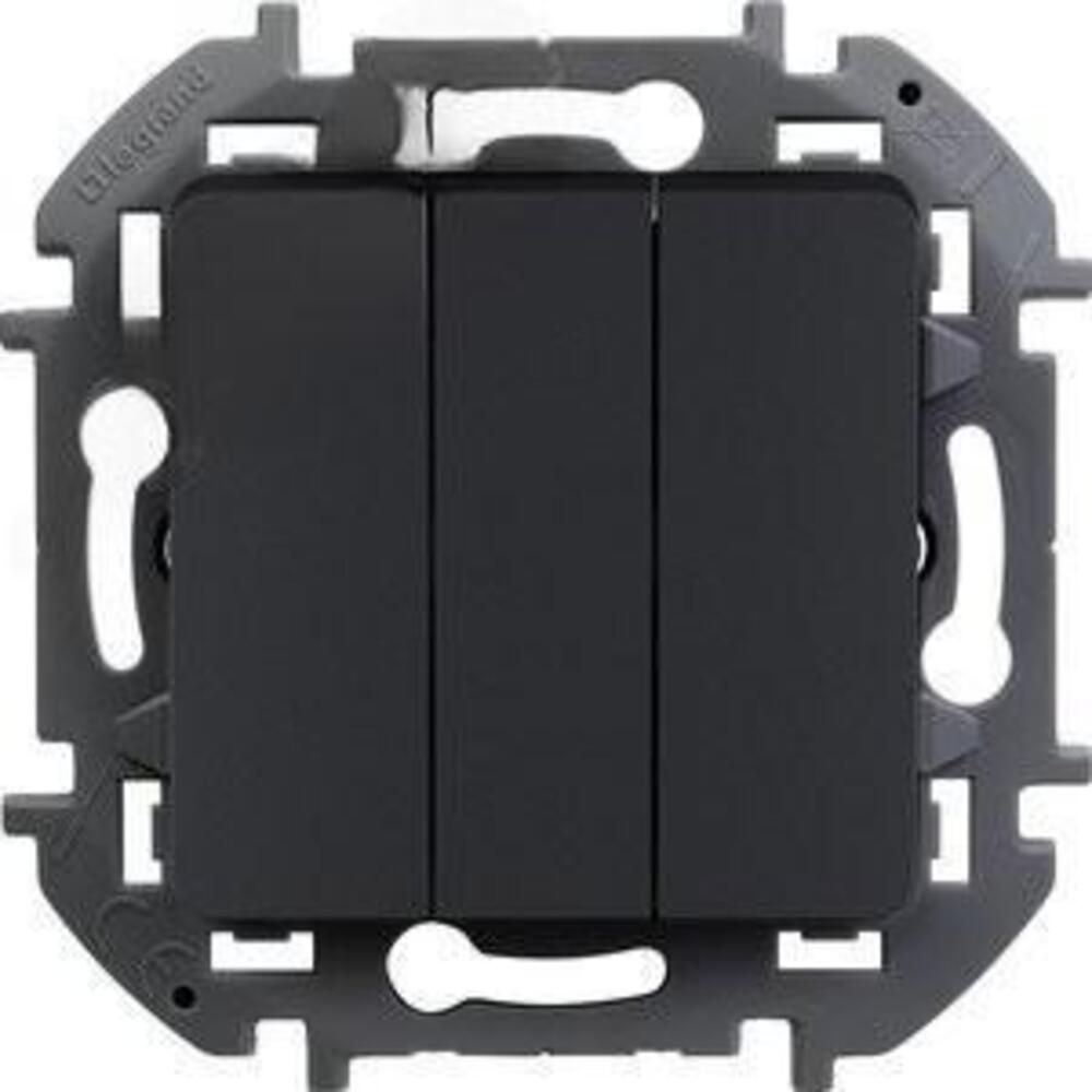 Выключатель трехклавишный Legrand INSPIRIA скрытой установки, номинальный ток - 10 А, степень защиты IP20, цвет - антрацит
