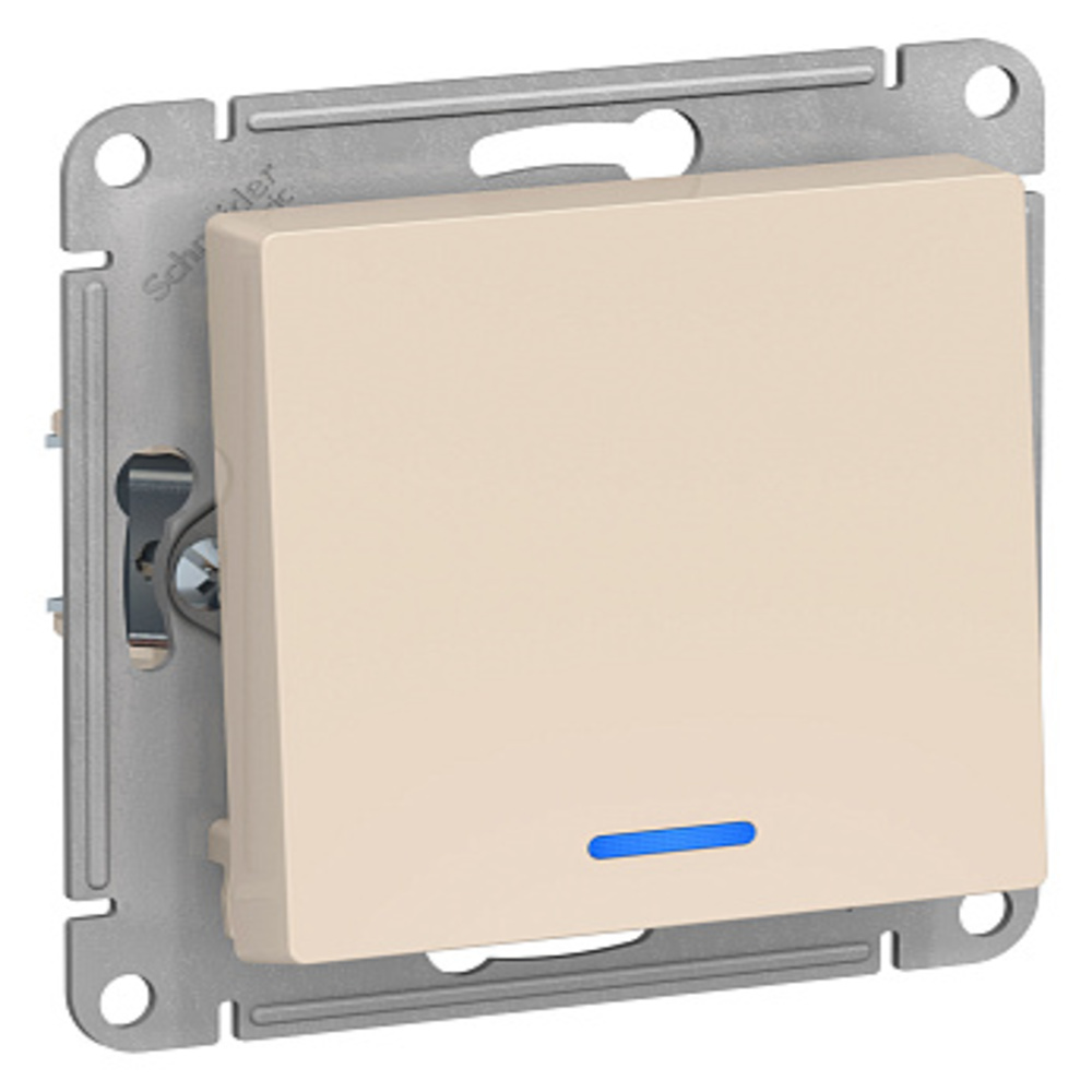 Выключатель одноклавишный Systeme Electric AtlasDesign скрытой установки с подсветкой, номинальный ток - 10 А, степень защиты IP20, цвет - бежевый