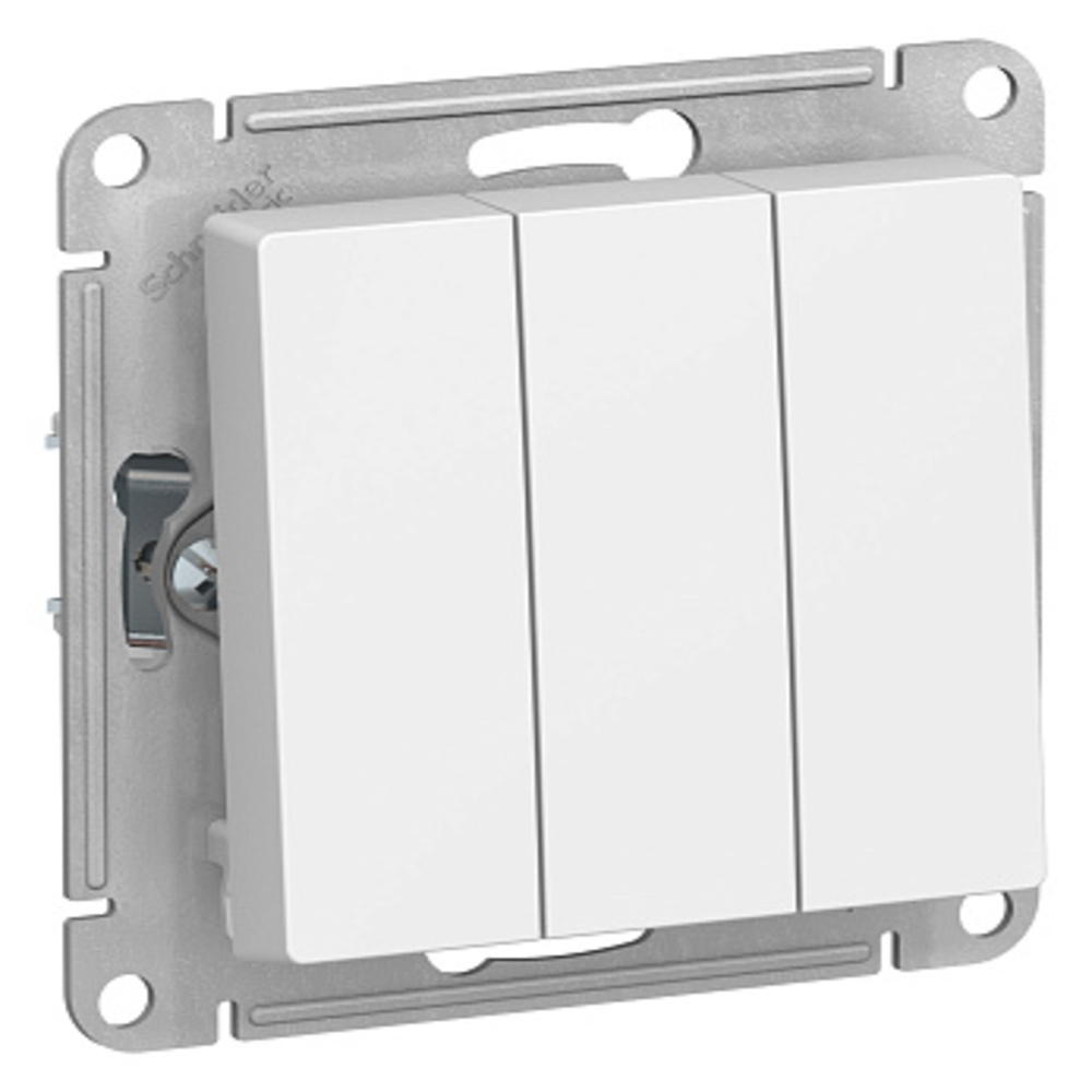 Выключатель трехклавишный Systeme Electric AtlasDesign скрытой установки, номинальный ток - 10 А, степень защиты IP20, цвет - белый