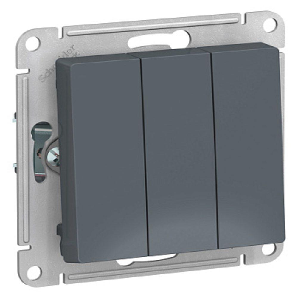 Выключатель трехклавишный Systeme Electric AtlasDesign скрытой установки, номинальный ток - 10 А, степень защиты IP20, цвет - грифель
