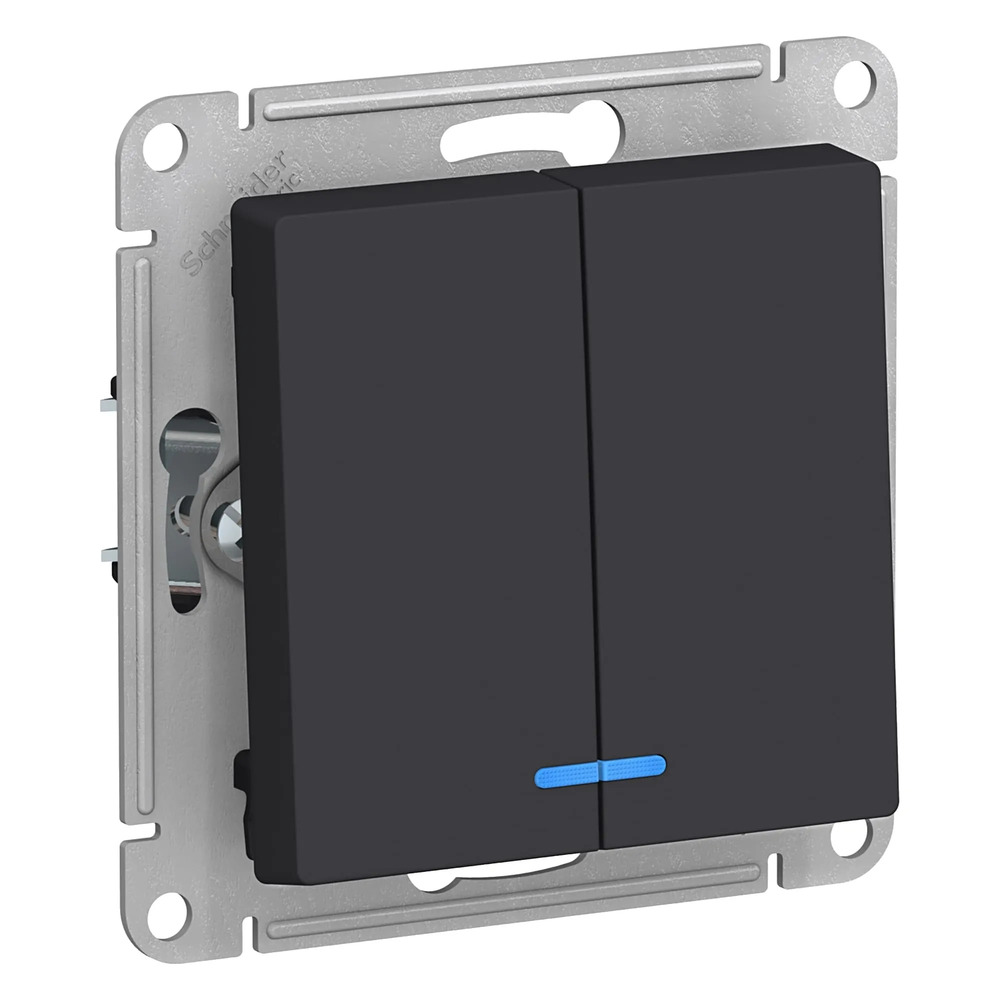 Выключатель двухклавишный Systeme Electric AtlasDesign скрытой установки с подсветкой, номинальный ток - 10 А, степень защиты IP20, цвет - карбон