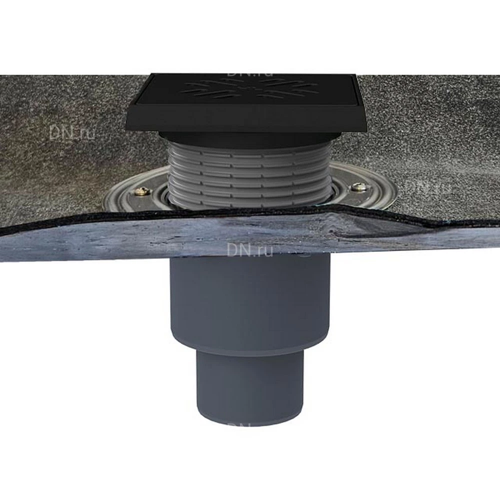 Трап регулируемый HL HL310HPrblueG Дн50/75/110 с сифоном Primus blue, корпус - полипропилен/полимербитумное полотно, с чугунной решеткой 137x137мм, вертикальный выпуск