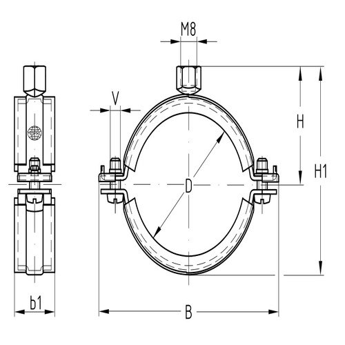 Хомут трубный MUPRO OPTIMAL 1/2″ Дн19-24 сталь оцинкованная с резиновой прокладкой, присоединительный размер М8/М10