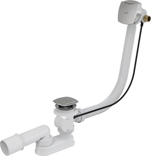 Сифон для ванны плоский Alca Plast A564CRM3-100 Дн40x1 1/2″ полуавтоматический, подключение к канализации 40/50 мм, выпуск для ванной 1 1/2″ с переходной трубкой 10°, длина перелива 1000 мм