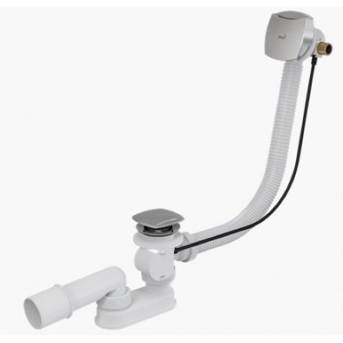 Сифон для ванны плоский Alca Plast A565KM3-100 Дн40x1 1/2″ полуавтоматический, подключение к канализации 40/50 мм, выпуск для ванной 1 1/2″ с переходной трубкой 10°, длина перелива 1000 мм