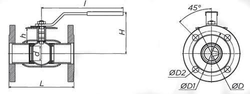 Кран шаровой ALSO КШ.Ф.BV.040.40-01 Ду40 Ру40 запорно-регулирующий, присоединение - фланцевое, корпус - сталь 20, уплотнение - армированный Ф4, управление - ручка/рычаг