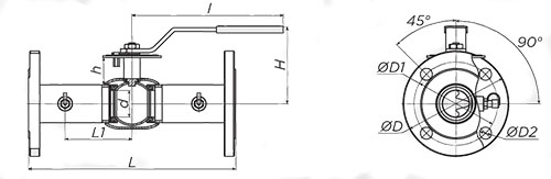 Кран шаровой ALSO КШ.Ф.BV.M.040.40-01 Ду40 Ру40 запорно-регулирующий с ниппелями, присоединение - фланцевое, корпус - сталь 20, уплотнение - армированный Ф4, управление - ручка/рычаг
