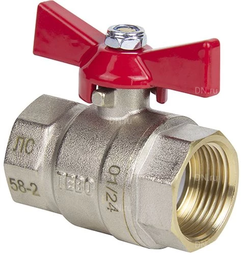 Краны шаровые TEBO КШ.101.КБ 1/2″-1″ Ду15-25 Ру40 полнопроходные муфтовые, латунные никелированные, управление ручка-бабочка