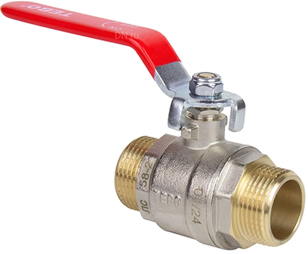 Кран шаровой TEBO КШ.303.КР 1/2″ Ду15 Ру40 полнопроходной, латунь CW617N, никелированный, уплотнние - PTFE, наружная резьба, ручка-рычаг