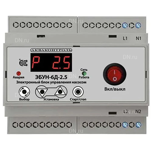 Блоки управления насосом Акваконтроль ЭБУН-6Д 1/4″ электронные, с плавным пуском и выносным датчиком, давление до 10бар, для насоса до 1.5-4кВт, 230В