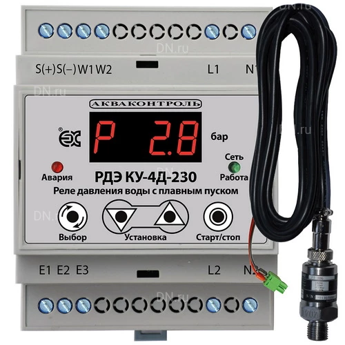 Реле контроля уровня Акваконтроль РДЭ КУ 4Д 1/4″ электронные, с выносным датчиком, для резервуара, давление до 0.6-3бар, для насоса до 1.5кВт, 230В