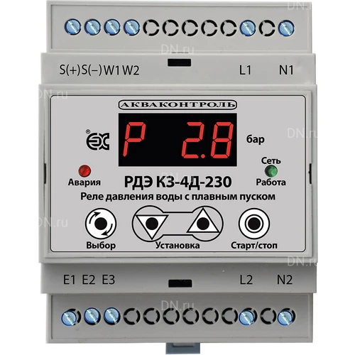 Реле комплексной защиты по давлению Акваконтроль РДЭ-КЗ-4Д 1/4″ электронные, с плавным пуском и выносным датчиком, давление до 10бар, для насоса до 2.5кВт, 230В