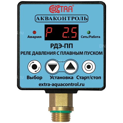 Реле давления воды Акваконтроль РДЭ-10-ПП 1/2″ электронные, с плавным пуском, давление до 10бар, для насоса до 2.2-3.3кВт, 230-260В