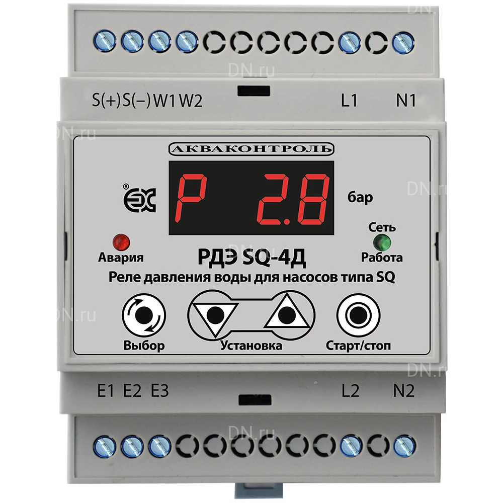 Реле давления воды Акваконтроль РДЭ SQ-4Д-230-95-1/0-10 1/4″ с выносным датчиком 4-20 мА, давление до 10 бар, для насоса типа SQ до 2.85кВт, 260В