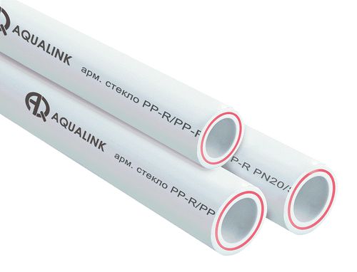 Трубы полипропиленовые PP-R AQUALINK Pn25 армированы стекловолокном для отопления