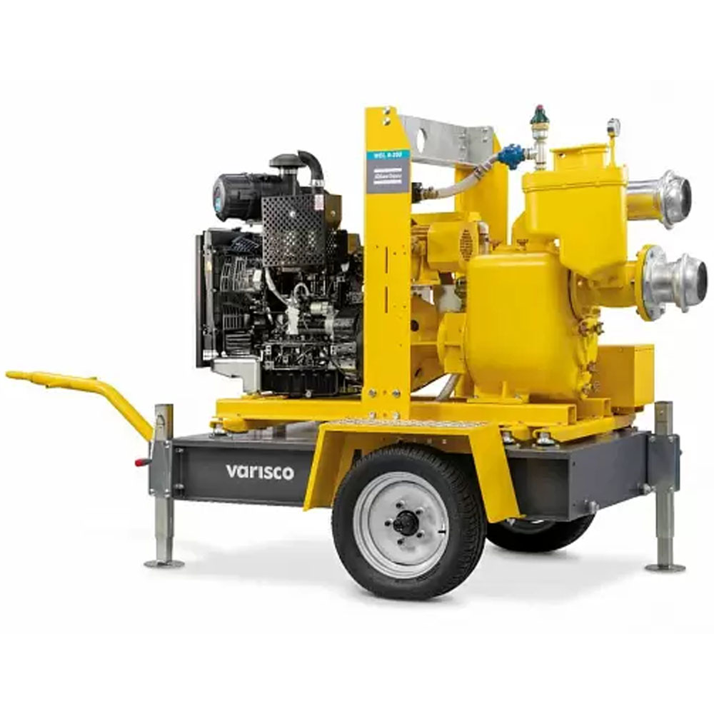 Мотопомпа Atlas Copco WEL ECO 6-250 FKL10 дизельная, для водопонижения, патрубки 6″ 150 мм, 4-тактный двигатель 29 л.с., напор - 28 м, производительность - 5670 л/мин