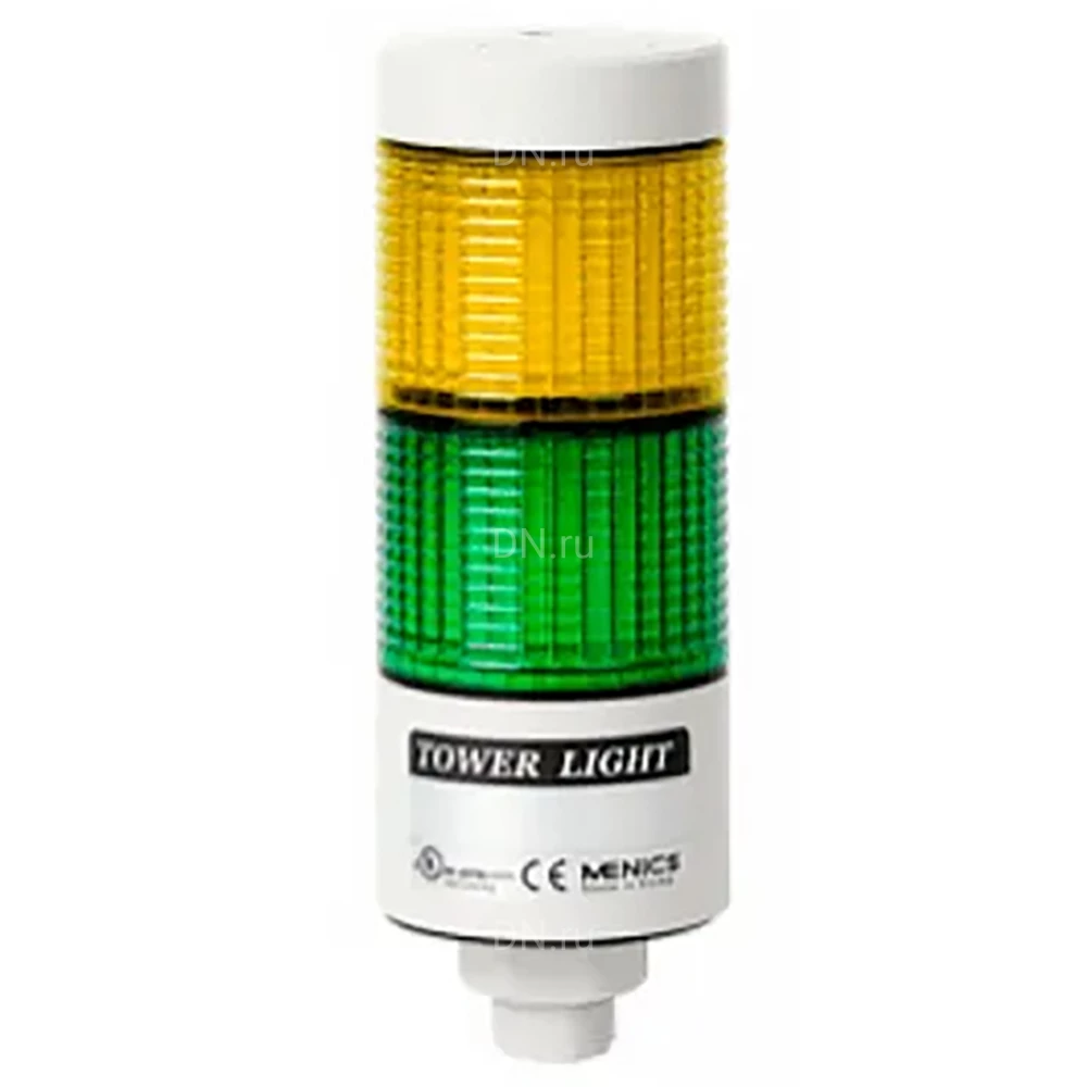 Колонна светосигнальная Autonics PTE-LC-202-YG диаметр - 56мм, основание корпуса - 37мм, постоянное свечение, цвет - жёлтый/зелёный, 24В, IP65
