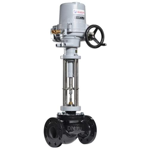 Клапаны регулирующие Авангард КР 25ч945нж Ду15-300 Ру16 односедельные неразгруженные, присоединение фланцевое, корпус - чугун СЧ20, уплотнение - металл, электропривод ПЭП-САЗ-2-1000 (стандарт-2)