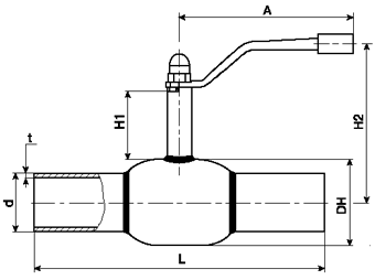 Чертеж Крана Broen Ballomax газовый полнопроходный Ду80 Ру/Рраб 25/12 под приварку, Траб=-40/+100 с ручкой