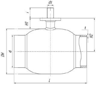 Чертеж Крана Broen Ballomax газовый полнопроходный Ду125 Ру/Рраб 25/12 под приварку, Траб=-40/+100 с ISO-фланцем и редуктором