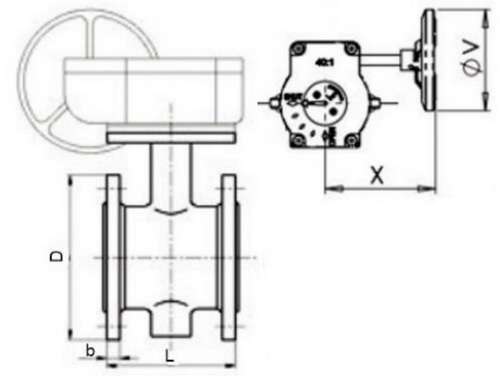 Затвор дисковый поворотный Benarmo Ду1000 Ру16 чугунный диск и корпус, уплотнение EPDM, фланцевый с редуктором
