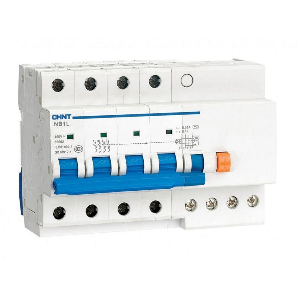 Автоматический выключатель дифференциального тока четырехполюсный CHINT NB1L-40 4P (C) 32А АС30, ток утечки 30 мА, переменный, сила тока 32 А