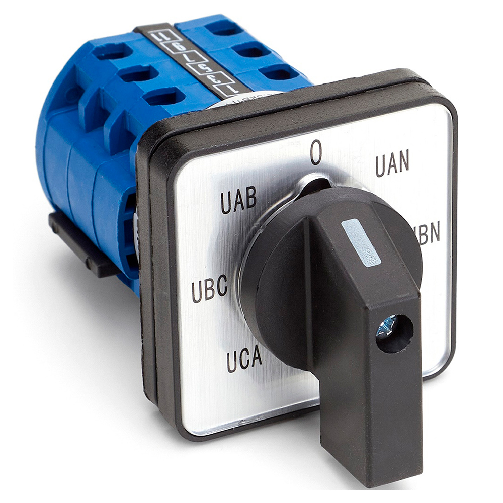 Переключатель кулачковый CHINT LW32-10/YH5/3 для вольтметра 7-позиционный ″UCA-UBC-UAB-0-UAN-UBN-UCN″, 3 полюса, 10А, 400В, IP40, цвет – черный
