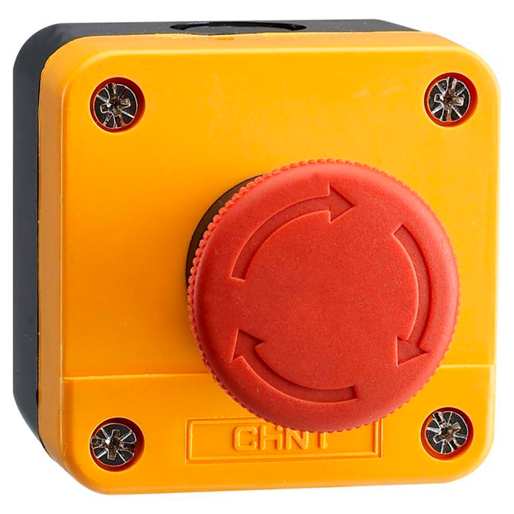 Пост кнопочный CHINT NP2-J174 красная кнопка-гриб с возвратом поворотом, контакт 1НЗ, IP40