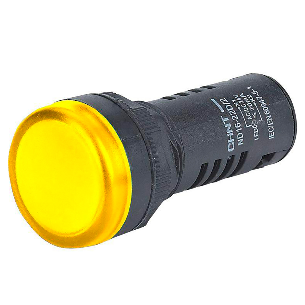 Лампа сигнальная CHINT ND16-22D/4K2 помехозащищенная, со встроенным конденсатором 20А, 230В, IP40, цвет –  желтый